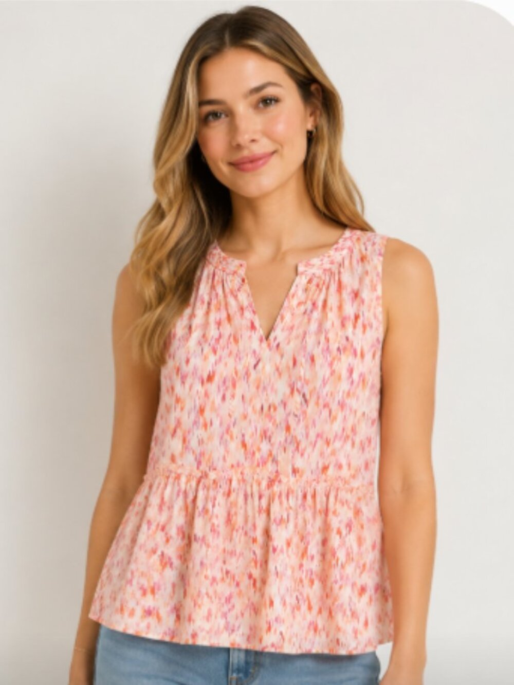 LOFT Light Pink Coral Printed Sleeveless Peplum Top SIZE X-SMALL
